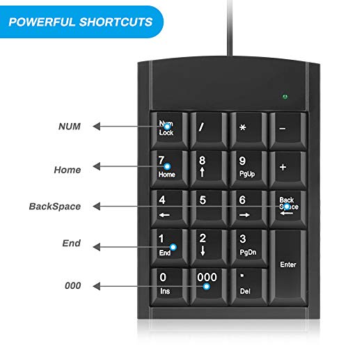 Achort Mini Teclado USB USB con Cable Teclado numérico Adaptador de Teclado 19 Teclas para computadora portátil Ordenador Computadoras de Escritorio, Laptop