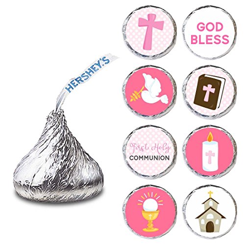 Adorebynat Party Decorations - EU Niñas Primera Comunión Etiqueta de Hershey Kisses S Chocolates - Dulces pegatinas - Set de 240