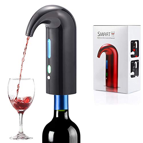 Aireador de vino eléctrico, decantador de vino portátil, dispensador de vino instantáneo, bomba de un solo toque, USB automático, recargable para vino tinto y blanco 16.5*11.5*6cm negro