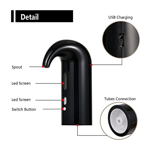 Aireador de vino eléctrico, decantador de vino portátil, dispensador de vino instantáneo, bomba de un solo toque, USB automático, recargable para vino tinto y blanco 16.5*11.5*6cm negro