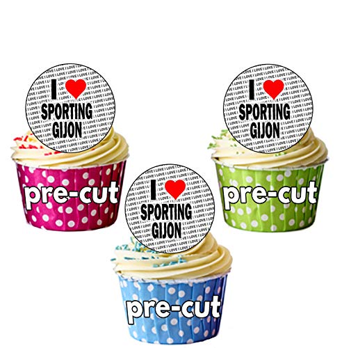 AK Giftshop I Love Sporting de Gijon – 24 Decoraciones comestibles para Cupcakes – Círculos precortados fáciles