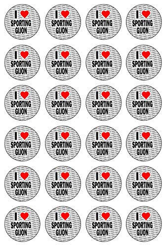 AK Giftshop I Love Sporting de Gijon – 24 Decoraciones comestibles para Cupcakes – Círculos precortados fáciles
