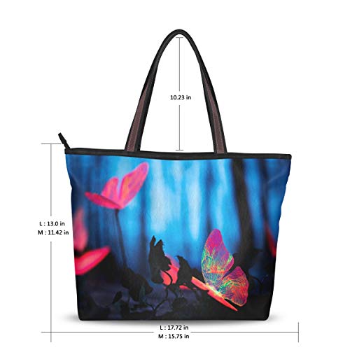 Amolily Bolso de mano para mujer, elegante, estilo casual, gran capacidad para compras, trabajo, escuela, viajes, negocios, insectos brillantes y bosque nocturno, color Multicolor, talla Medium