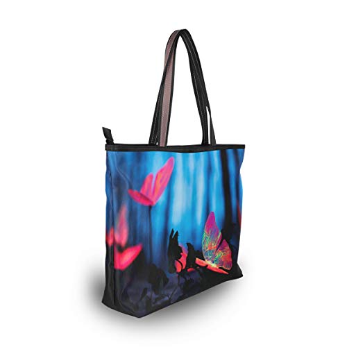 Amolily Bolso de mano para mujer, elegante, estilo casual, gran capacidad para compras, trabajo, escuela, viajes, negocios, insectos brillantes y bosque nocturno, color Multicolor, talla Medium