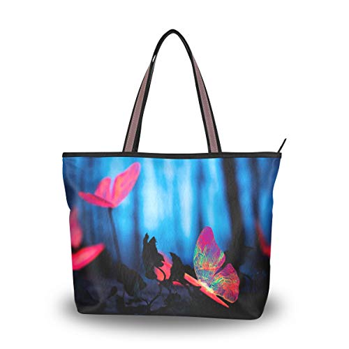 Amolily Bolso de mano para mujer, elegante, estilo casual, gran capacidad para compras, trabajo, escuela, viajes, negocios, insectos brillantes y bosque nocturno, color Multicolor, talla Medium