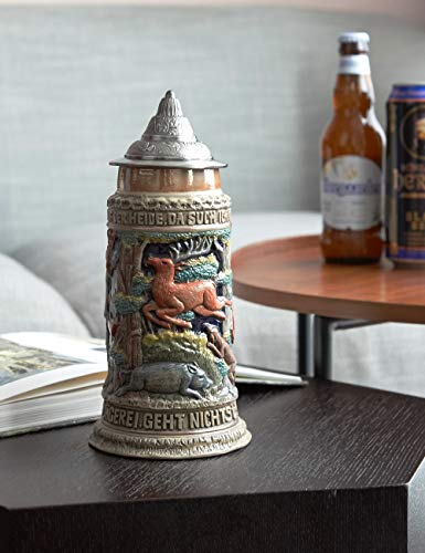 Amoy-Art Jarra de Cerveza Alemana Alivio de Caza German Beer Stein Mug Regalos Souvenirs Giftbox 0.6Litre