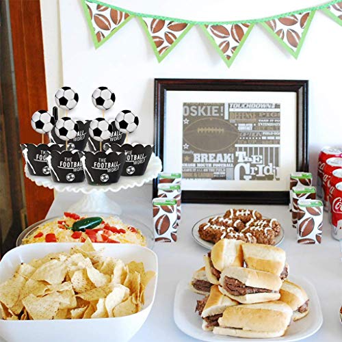 Amycute 24 paquetes de decoraciones para cupcakes y envoltorios, suministros de decoración de fiesta de fútbol