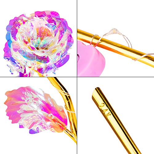 ANBET Flor Brillante Rosa Artificial de Papel de Oro de 24 Quilates con luz LED, Soporte Transparente y Caja de Regalo románticos para el día de Valenine, el Día de la Madre, Cumpleaños