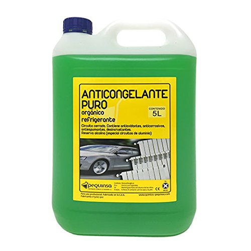 Anticongelante Puro-Concentrado Orgánico. Hasta -88ºC. Envase 5 Litros. Color Verde. Apto para circuitos cerrados/refrigeracion/calefacción.