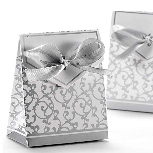 Anyasen 50 piezas caja regalo papel cajas de favor partido caja regalo los favores los dulces caramelos bombones confeti los regalos joyería para fiesta bienvenida bebé boda comunión navidad(Plata)