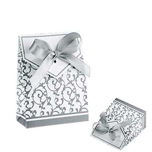 Anyasen 50 piezas caja regalo papel cajas de favor partido caja regalo los favores los dulces caramelos bombones confeti los regalos joyería para fiesta bienvenida bebé boda comunión navidad(Plata)