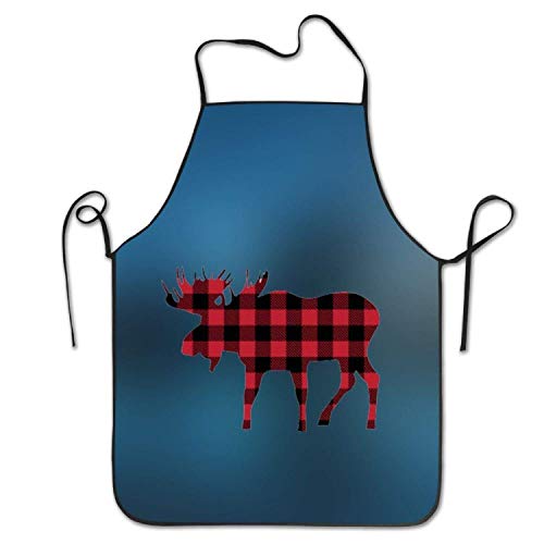 Apron Buffalo Plaid Moose Ajustable Hombres Delantales De Cocina Delantal con Peto para El Hogar Mujeres Restaurante Día De La Madre Panadería Chef Cocina BBQ Grill Ajustable UNIS