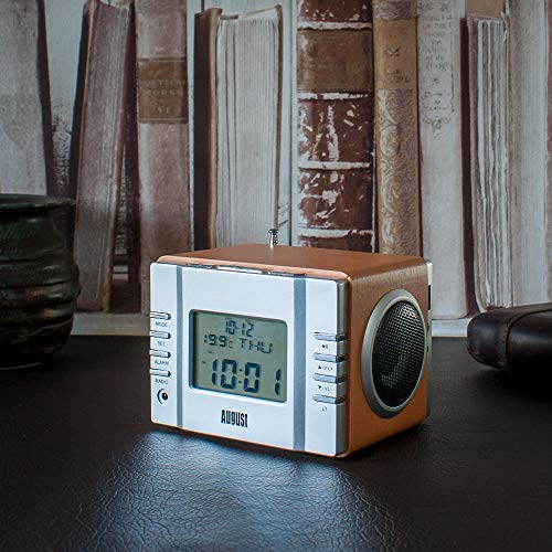 August MB300 Radiodespertadores Sistema Estéreo con Altavoz - FM Reloj de Radio con Función Alarma / Sleep Timer / Termómetro - Radio Despertador Leer MP3/ Tarjeta SD / Jack 3.5mm - Telecomando