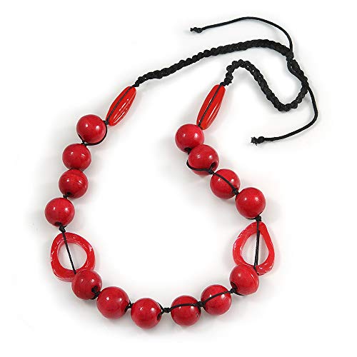 Avalaya Signature Wood - Collar de cuerda de cerámica y acrílico (rojo frambuesa), 72 cm de largo (ajustable)