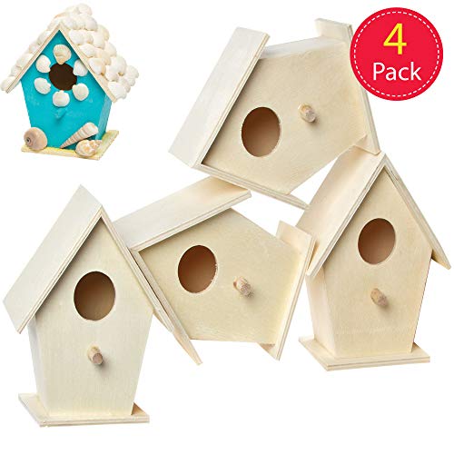 Baker Ross Casitas de madera para pájaros para pintar y decorar, Paquete de 4