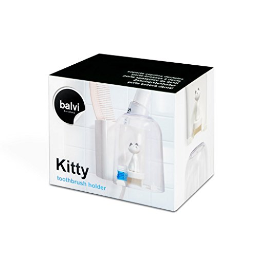 Balvi Soporte Cepillo Dental Kitty Color Blanco para Dos cepillos dentales con Vaso y Figura de Gatito Plástico ABS