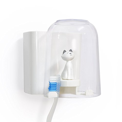 Balvi Soporte Cepillo Dental Kitty Color Blanco para Dos cepillos dentales con Vaso y Figura de Gatito Plástico ABS