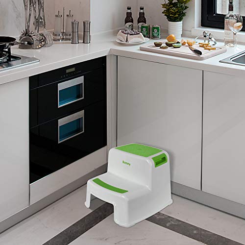 Banmy de Dos Pasos para Niños, Taburete de Bebé 2, Orinal de Plástico para Niños en la Cama, Banqueta Antideslizante de Dos Escalones para Lavabos para Niños (Verde)