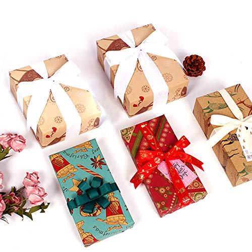BELIOF 12 piezas de papel de regalo de Navidad en Kraft 50 * 70 cm Papeles de embalaje Patrones de copos de nieve Santa Reno Abeto y 48 piezas de pegatinas de Navidad Hojas Vintage Wrapping