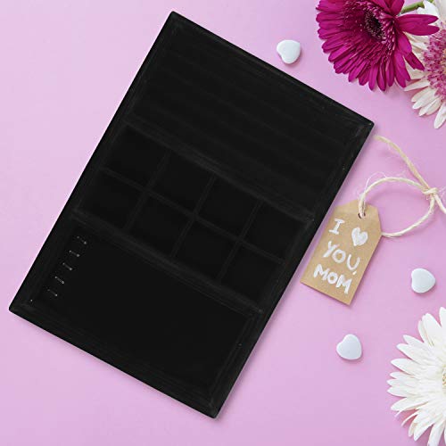 BELLE VOUS Bandejas Joyas - 4 en 1 Exhibidor Organizador de Joyas 35,3x24,2cm Incluye 3 Bandeja Desmontables con 8 Compartimentos para Pendientes, Pulsera y Collares (Negro)