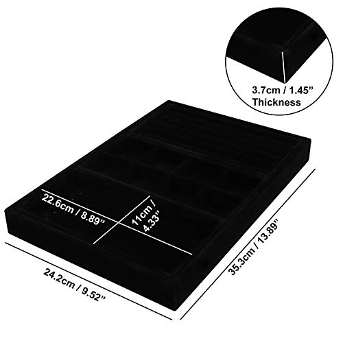 BELLE VOUS Bandejas Joyas - 4 en 1 Exhibidor Organizador de Joyas 35,3x24,2cm Incluye 3 Bandeja Desmontables con 8 Compartimentos para Pendientes, Pulsera y Collares (Negro)