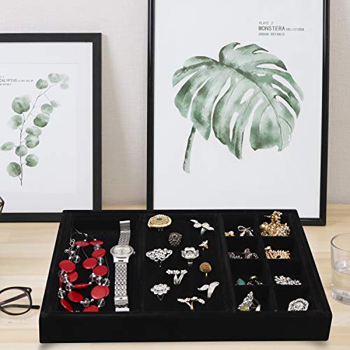 BELLE VOUS Bandejas Joyas - 4 en 1 Exhibidor Organizador de Joyas 35,3x24,2cm Incluye 3 Bandeja Desmontables con 8 Compartimentos para Pendientes, Pulsera y Collares (Negro)