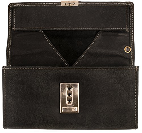 BelleBay Cartera de Cuero para Camarero | Camarero de Profesionales de Cuero Genuino con Aspecto Vintage | Billetera - Monedero | Hombre - Mujer | XXL Grande Capacidad (Negro)