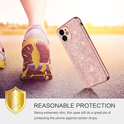 BENTOBEN - Carcasa para iPhone 11 (2019, poliuretano termoplástico), diseño de lentejuelas brillantes, ultrafina, muy ligera, de silicona flexible, color oro rosa