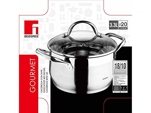 Bergner Gourmet Cacerola, Acero Inoxidable, 20 cm-3,3 L