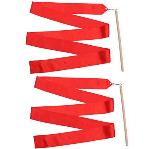 BESPORTBLE 2 Piezas de Cintas de Baile Serpentinas Gimnasia Rítmica Varitas de Cinta para Niños Niñas Bailes Artísticos Bastón Varilla Giratoria Palo (Rojo) Tamaño S