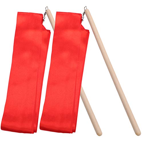BESPORTBLE 2 Piezas de Cintas de Baile Serpentinas Gimnasia Rítmica Varitas de Cinta para Niños Niñas Bailes Artísticos Bastón Varilla Giratoria Palo (Rojo) Tamaño S