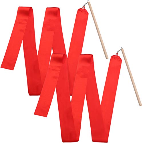 BESPORTBLE 2 Piezas de Cintas de Baile Serpentinas Gimnasia Rítmica Varitas de Cinta para Niños Niñas Bailes Artísticos Bastón Varilla Giratoria Palo (Rojo) Tamaño S