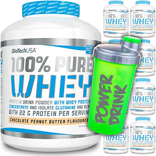 BioTech USA – 100% Pure Whey – Bolsa de 454 g + C.P. Coctelera Sports gratis/proteína multicomponente/huevo/casina/aislado/concentrado de proteínas.