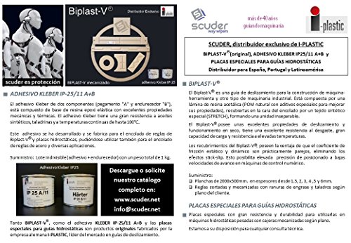 Biplast-V® : GUÍA DE DESLIZAMIENTO para la construcción moderna de maquinaria, en especial para la MÁQUINA-HERRAMIENTA. Plancha de 2000x500x1,5. Solicite presupuesto para otros espesores, tamaños o reglas mecanizadas.