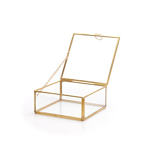 Black Velvet Studio Caja Deco Joyero Terrario Retro Metal Dorado Laton Color Vidrio Cristal Transparente - Estilo Nórdico Vintage Almacenamiento Joyería Medidas 5 * 16 * 16cm