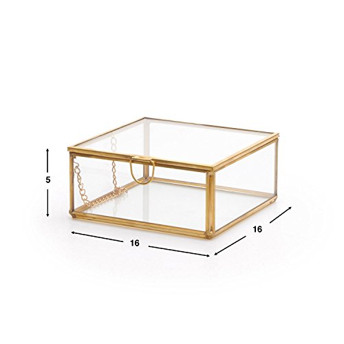 Black Velvet Studio Caja Deco Joyero Terrario Retro Metal Dorado Laton Color Vidrio Cristal Transparente - Estilo Nórdico Vintage Almacenamiento Joyería Medidas 5 * 16 * 16cm