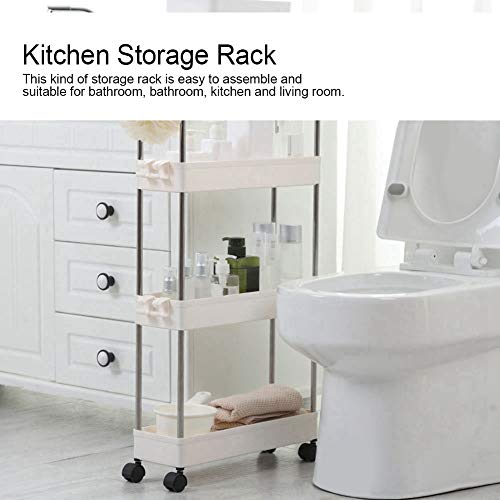 Blanco Estante de almacenamiento de 3/4 Estante Organizador móvil de ahorro de espacio Trolley, Bastidor de torre de almacenamiento multipropósito con ruedas universales(Gap Model 4 Layer)