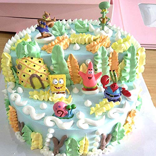 Bob Esponja Cake Topper Set Decoraciones De Jardín En Miniatura Decoraciones De Dinosaurios Decoración De Pasteles Plug-in Postre Dress Up (6pcs)