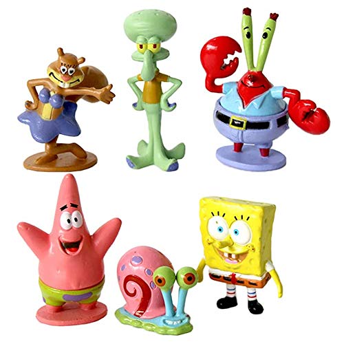 Bob Esponja Cake Topper Set Decoraciones De Jardín En Miniatura Decoraciones De Dinosaurios Decoración De Pasteles Plug-in Postre Dress Up (6pcs)