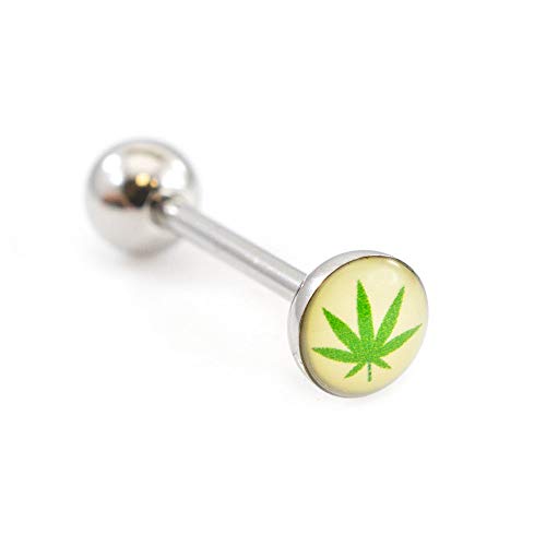 BodyJewelryOnline - Barra de lengua con diseño de hojas de pote (14 g)