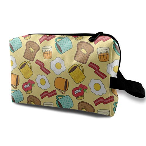 Bolsa de cosméticos de viaje, diseño de desayuno, bolsa de maquillaje impermeable, organizador con cremallera de 4.8 pulgadas x 6.2 pulgadas x 10 pulgadas