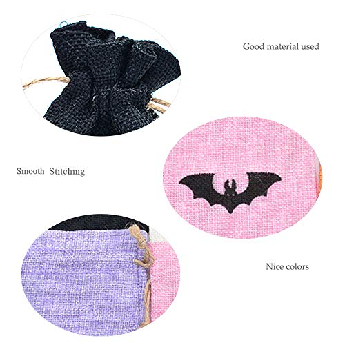 Bolsas de dulces de Halloween para niños, con cordón, para trucos o golosinas, bolsa de regalo de Halloween, para fiestas infantiles, 9 x 13 cm, 6 unidades