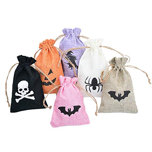 Bolsas de dulces de Halloween para niños, con cordón, para trucos o golosinas, bolsa de regalo de Halloween, para fiestas infantiles, 9 x 13 cm, 6 unidades