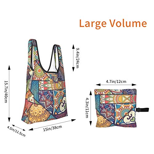 Bolsas de supermercado reutilizables Patrón Patchwork Elementos Decorativos Vintage Fondo Dibujado Mano Lavable Impermeable Ligero 25X15 pulgadas