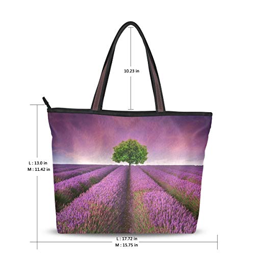 Bolso de mano para mujer, estilo de lavanda, con cremallera, de gran capacidad