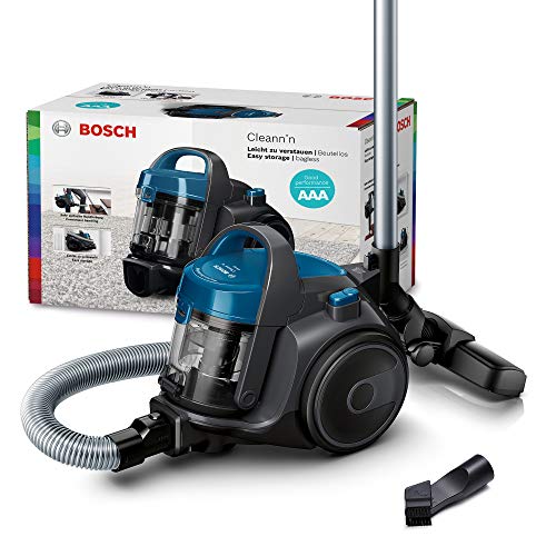 Bosch BGC05A220A Clean´n - Aspiradora sin Bolsa (Ahorro de Espacio, Vaciado fácil, Muy Ligera, 700 W), Color Gris