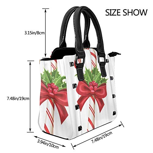 BROWCIN Verde Acebo Navidad Bastón de caramelo Rojo Cinta de vacaciones Arco Piruleta Caramelo Blanco Desmontable Moda Tendencia Bolso de las señoras Bolso de hombro