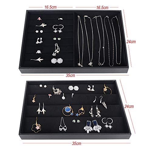 BUONDAC 2pcs Bandejas para Joyas Joyero Organizador Joyerías Caja Estuche de Almacenamiento para Joyas Anillos Pendientes Collares Aretes Bisutería Negro