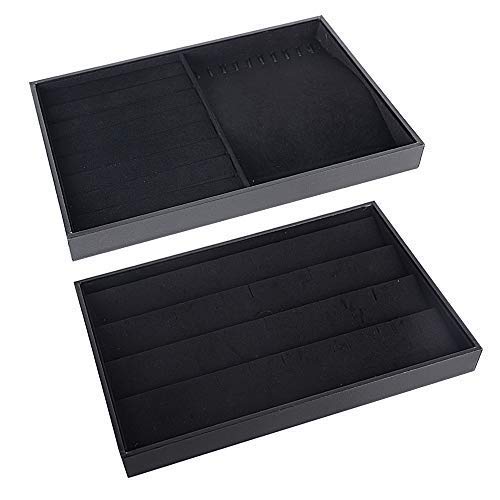 BUONDAC 2pcs Bandejas para Joyas Joyero Organizador Joyerías Caja Estuche de Almacenamiento para Joyas Anillos Pendientes Collares Aretes Bisutería Negro