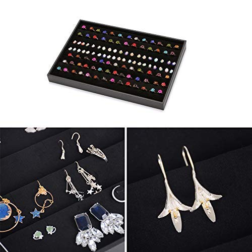 BUONDAC 2pcs Bandejas para Joyas Joyero Organizador Joyerías Caja Estuche de Almacenamiento para Joyas Anillos Pendientes Collares Aretes Bisutería Negro